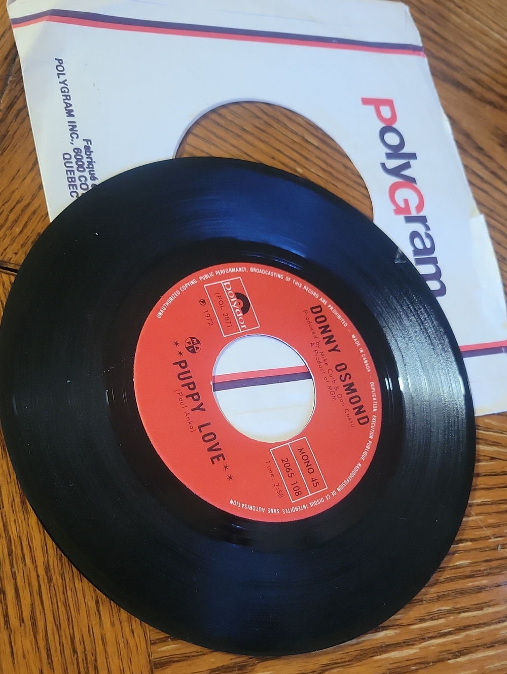 'Puppy Love' 45 RPM Vinyl Single - 1972